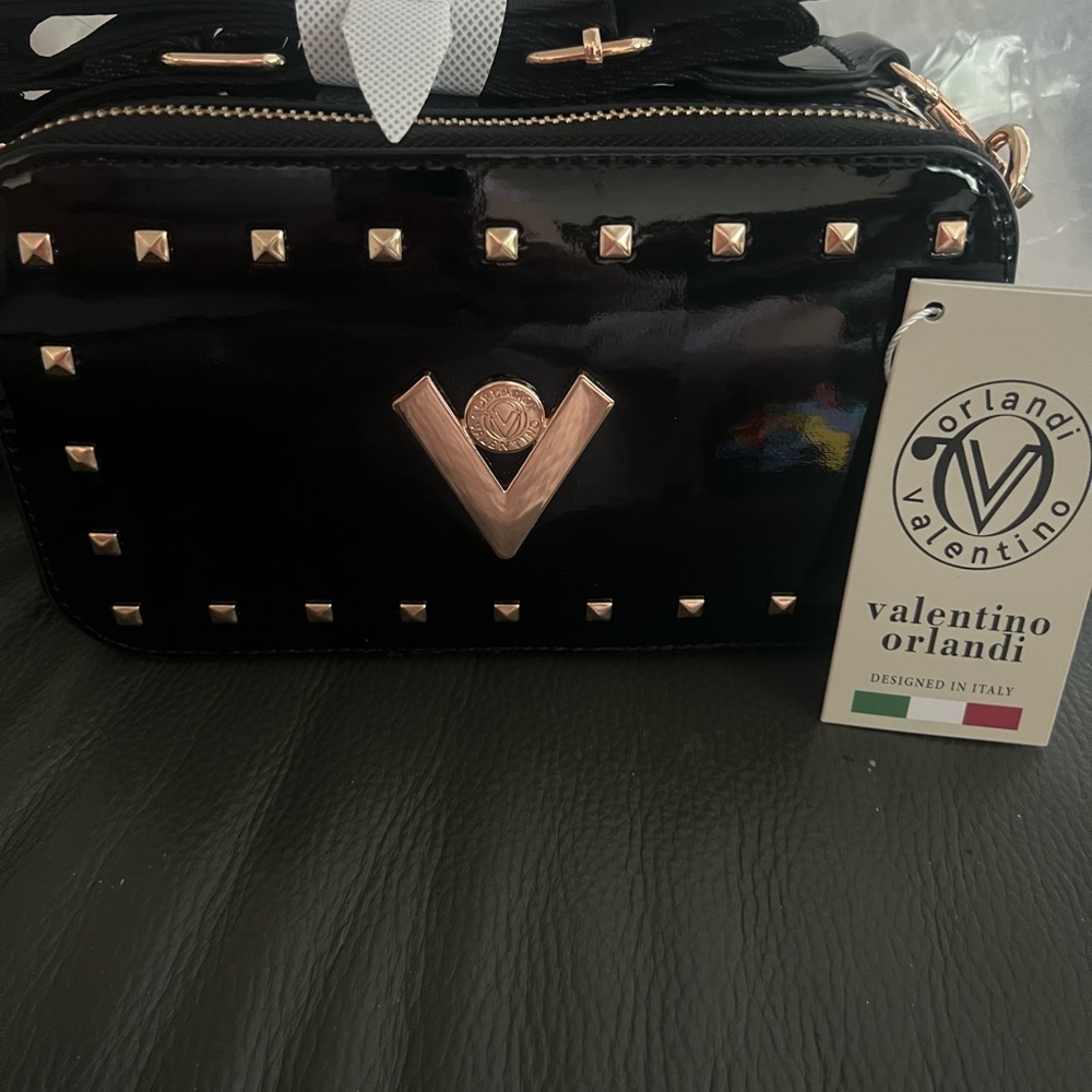 NWT Valentino Orlandi Black Studded vegan leather Bag - msrp $280!